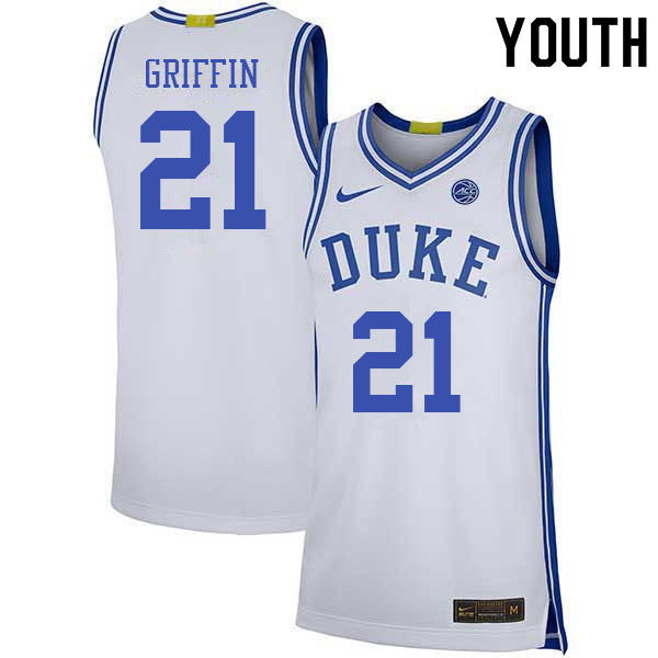 Youth #21 AJ Griffin Duke Blue Devils College Basketball Jerseys Sale-White - Click Image to Close
